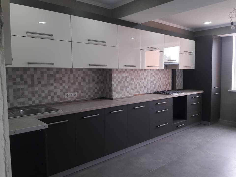 photo of white kitchen for big family